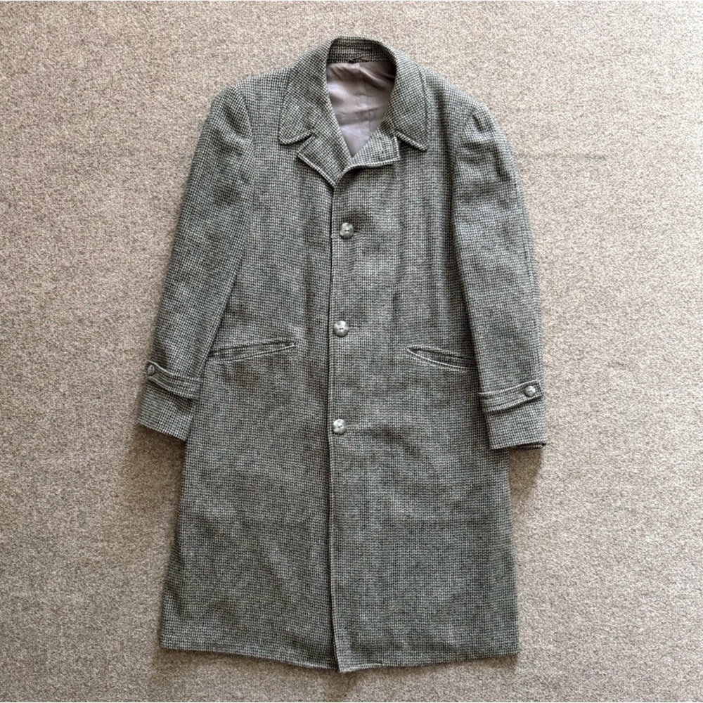 Vintage‎ Robert Hall Grey Tweed Long Wool Pea Coat Men’s Large Collared Overcoat